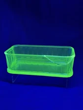 Vintage Green Depression Glass Refrigerator Dish w/ Crack 