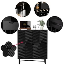 Wine Bar Cabinet with Fluted Texture, Modern Coffee Cabinet with Wine Rack/Black