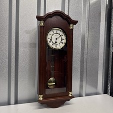 Hermle Pendulum Wall Clock Chimes Great Condition with Key Solid Wood Working