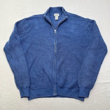 LL Bean Grandpa Sweater Mens X-Large Blue Full Zip Cable Knit Mock Neck Cardigan