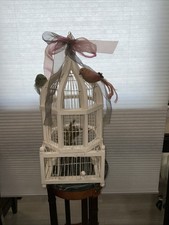 Vintage Victorian Style Painted Metal Domed Bird Cage with Faux Bird & Floral Decor — listing 5