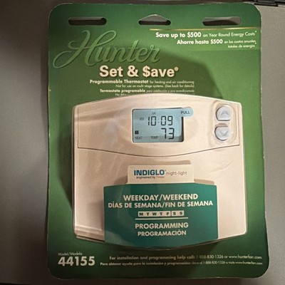 Hunter 44155 Digital Thermostat NEW Programmable Heat Cool Indiglo Weekday/Week