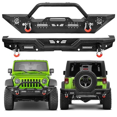 Off-road Steel Front Bumper & Rear Back Bumper Fit 2007-2018 Jeep Wrangler JK