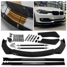 Gloss Black Front Bumper Lip Splitter Spoiler Side Skirt Kit + Rear Canards 14x