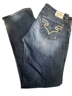 BIG STAR Jeans Women Tag 31R Remy Boot Cut Dark Blue Stretch Distressed