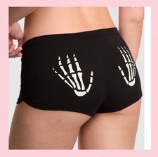 Victoria  s Secret PINK Cotton Dorm Boyshort Skeleton Hands Glow-In-The-Dark M