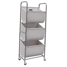 120 Liters Vertical Rolling Laundry Hamper, 3 Section Laundry 3 Tier Gray