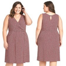 Old Navy Faux Wrap Dress XXL Multicolor Geometric Cross Front Print Mod Boho New
