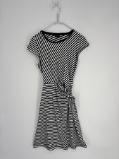 Talbots Dress Black M White Striped Cotton T-Shirt Knit Tie Waist