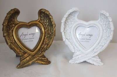 ENGELSFLÜGEL FOTORAHMEN, ATEMBERAUBENDER WEISSER SCHIMMER ODER ANTIKGOLD, GESCHENK, GEDENKMAL.