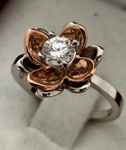 DIAMOND RING 18K ROSE&WHITE GOLD 0.38 C DIAMOND, GIA CERT, RETAIL USD $2,750.00 - Picture 7 of 12