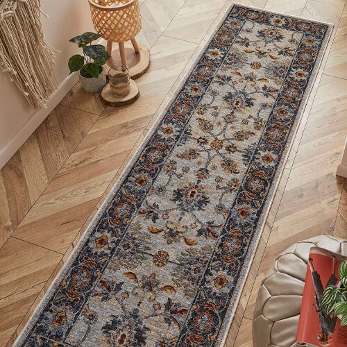 vintage wilton woven rug runner traditional bold patterned red blue cream rugs - Picture 2 of 7