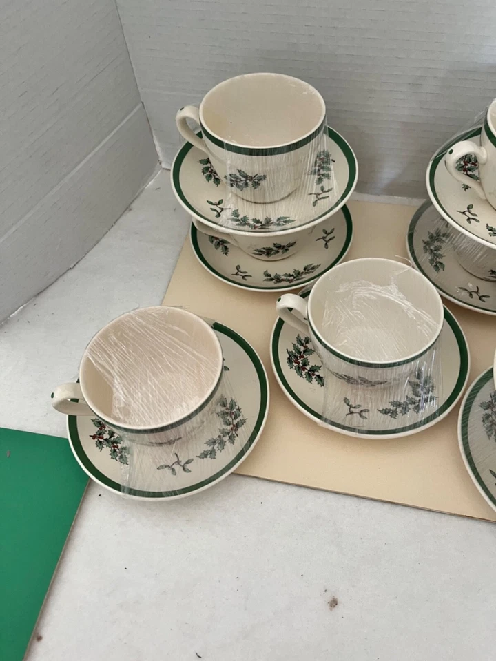 Spode/árbol de Navidad/tazas/platillos/(8 cada uno) Inglaterra Foto 4 de 4