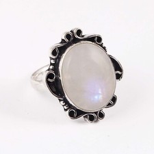 GS Ring White Rainbow Moonstone Cabochon Designer Ring Fashion Item Jewelry