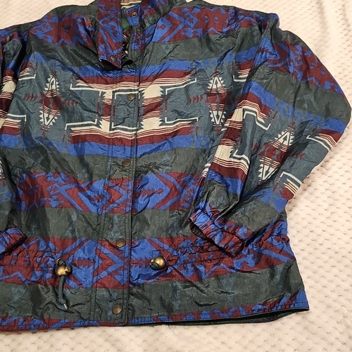 Vintage 90s Kaotic Green Aztec Tribal Windbreaker Jacket Unisex Size Large - Picture 3 of 10