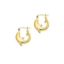 7/8" Small Dolphin Back to Back Hoop Earrings Real 14K Yellow Gold 1.5gr