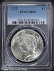 1922-P $1 Peace Silver Dollar PCGS MS 61 | Uncirculated UNC