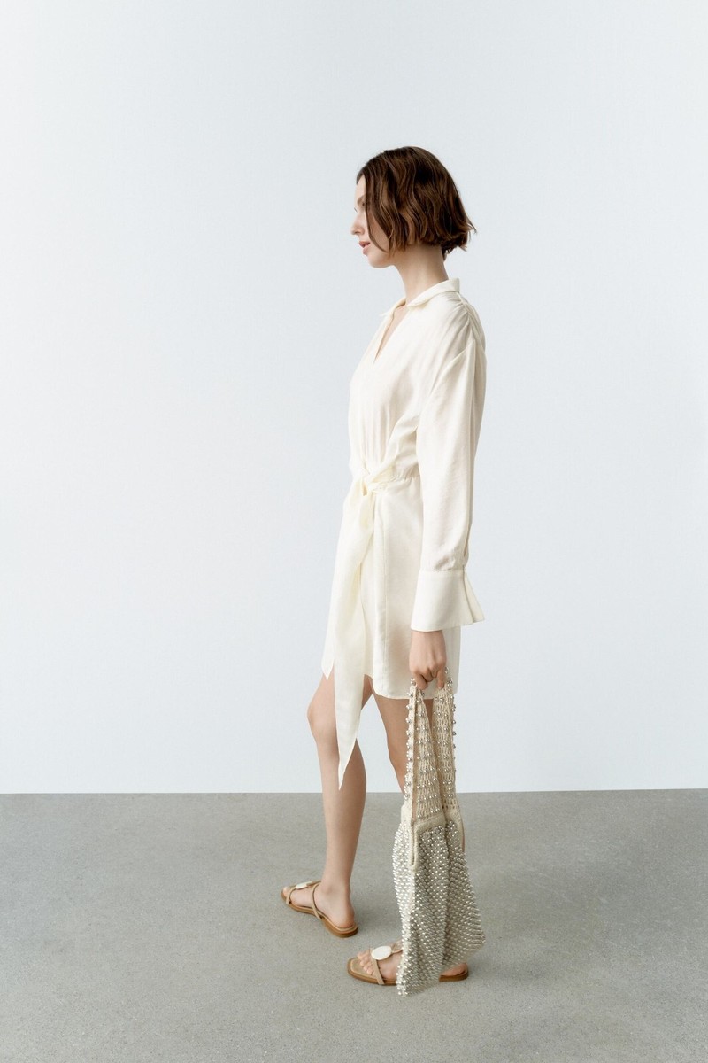 short dress with tie detail zara