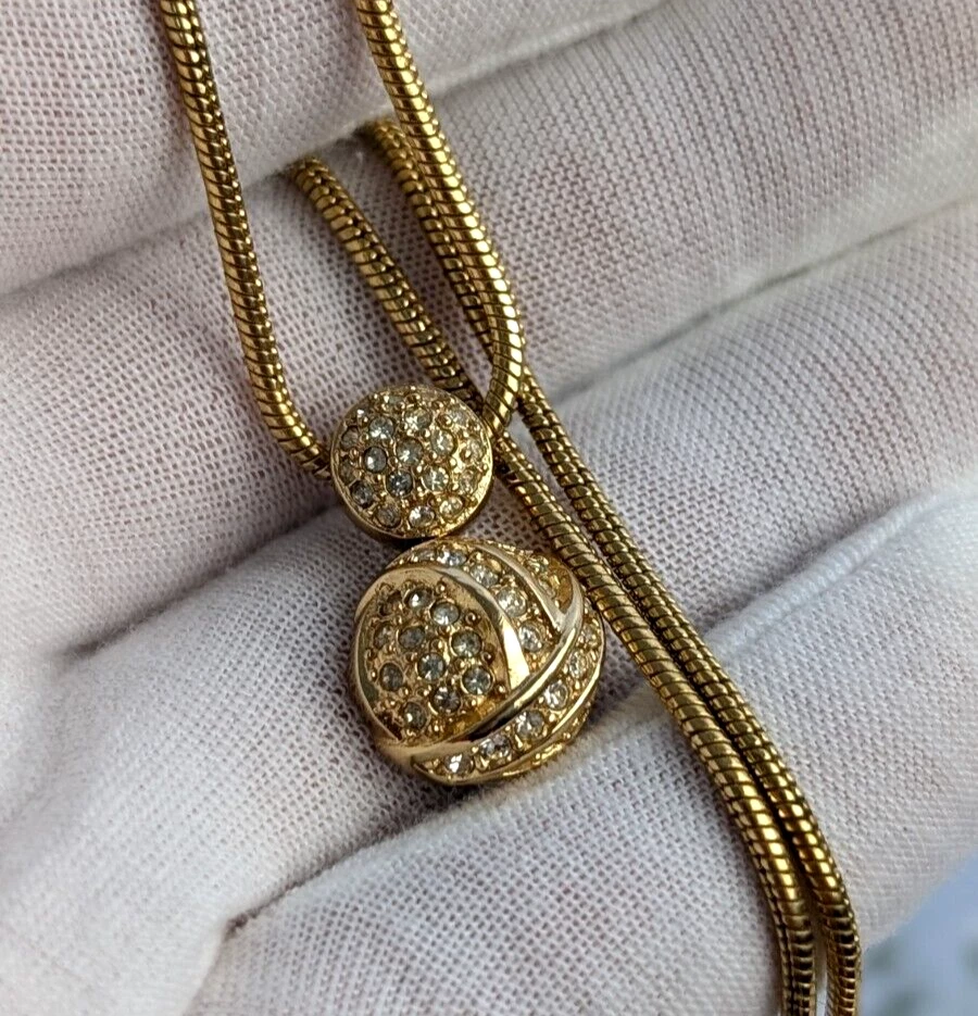 Collana girocollo Christian Dior vintage rara cristalli ottone placcato oro