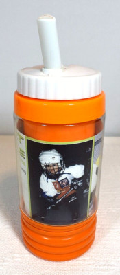 ''Create Your Own Photo Sports Bottle'' Orange/White 15oz w/Straw/Snack Bin/Insert
