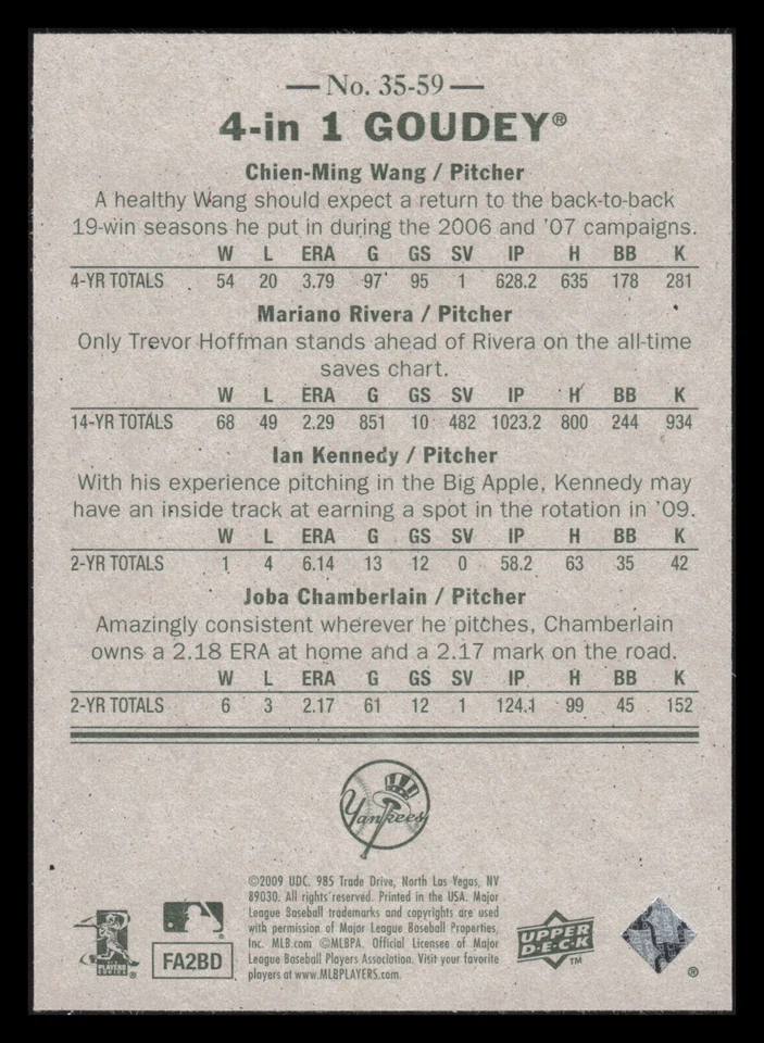 2009 Upper Deck Goudey Wang / Rivera / Kennedy / Chamberlain #35-59 Blue - Image 2 of 2