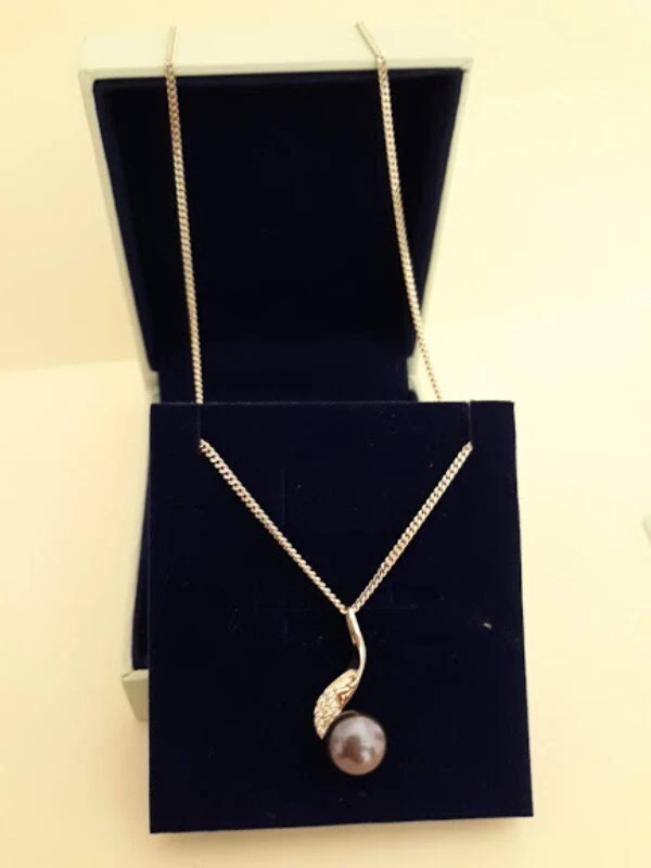 MIORE COLLANA DONNA ARGENTO CIONDOLO ZIRCONE PERLA SCATOLA IDEA REGALO NUOVO - Immagine 4 di 4