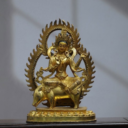 8.7" Old Tibetan Buddhism Temple Bronze 24k gilt Molizhi heavenly Buddha statue