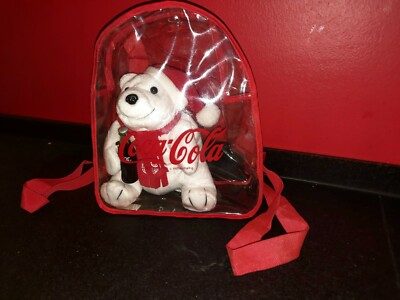 Coca Cola Eisbär mit Rucksack und Cola Flasche aus Glas. 16 cm. Burger King. Neu