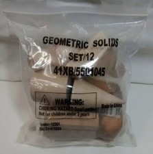 Wooden Set 12 Geometric Solids NIB Montessori mystery bag Sphere Cylinder Cube