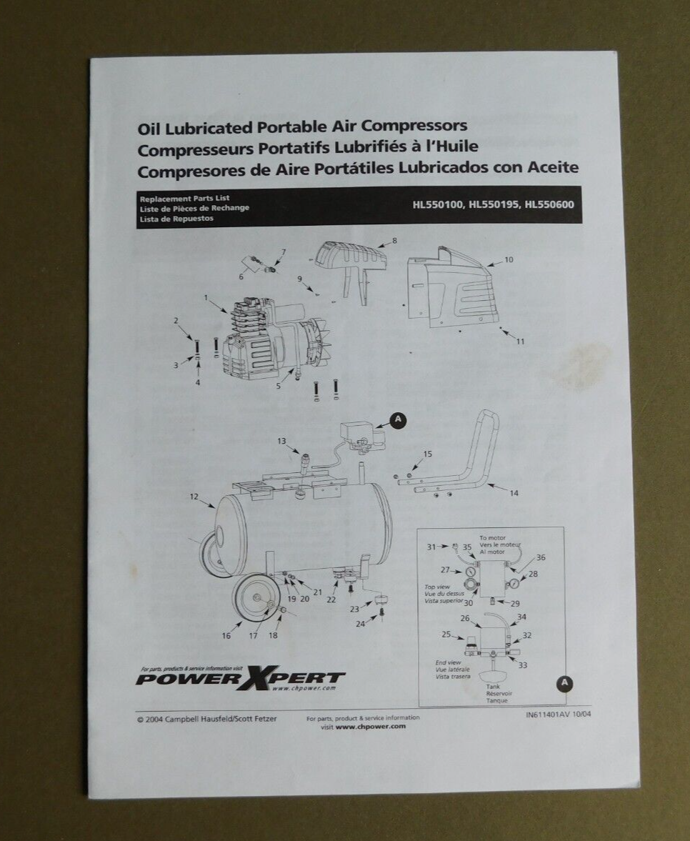 Power Wpert Portable Air Compressors Parts List - HL550100