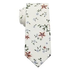 Men's Cotton Printed Floral Neck Tie Skinny Tie Ivory Floral