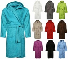 Image of Luxury Adult Terry Toweling Hooded Bathrobe - 100% Cotton UNISEX Robe with Belt