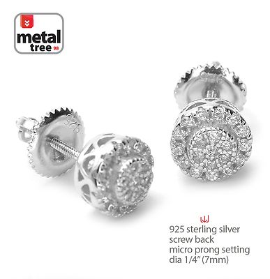 Hip Hop 925 Silver Micro Pave Double Round Screw Back Stud Men's Earrings  460 S