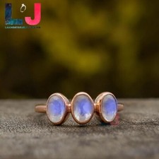100 Pure Copper Ring Triple Rainbow Moonstone Ring Statement Dainty Ring LJ29