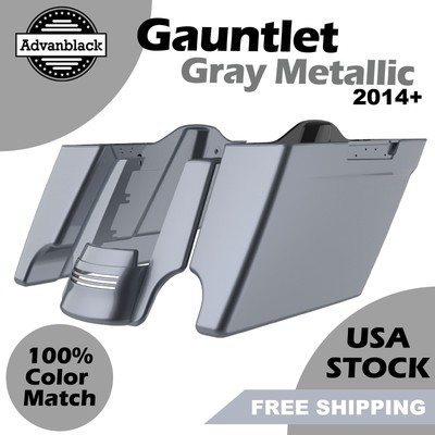 Gauntlet Gray Metallic Stretched Extended Saddlebags  Rear Fender For 14+ Harley