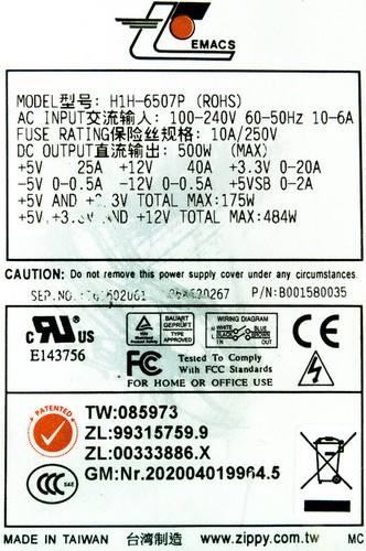 NETZTEIL EMACS H1H-6507P 500W 1U ATX 24-PIN - Bild 3 von 3