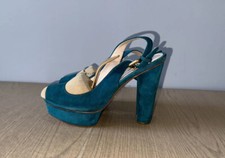 PRADA BLUE SUEDE PLATFORM PEEP TOE SLINGBACK PUMPS Sz 36M MADE IN ITALY