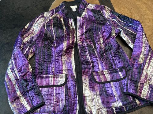 CHICO'S PURPLE WATERCOLOR UNSTRUKTURIERTE STEPPJACKE DAMEN GR 0