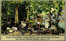 Vintage Postcard Native American Indian Iroquois Exhibit Nichols Pond Albany NY