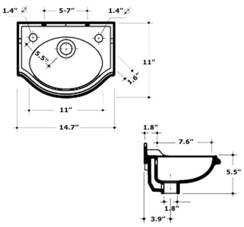 Whitehaus AR035T-C White Porcelain Rectangular Wall Mount Bathroom Sink - Picture 2 of 2