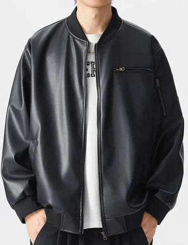 Men's PU Leather Motorcycle Biker Bomber Coat Stand Collar Jacket Big 6XL - Bild 5 von 8