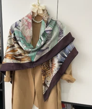 70% Cashmere & 30% Silk Wrap Scarf giraffe Print Double Face Print Shawl 51" new