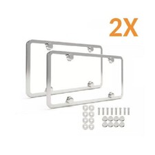 2pcs Chrome Stainless Steel Metal License Plate Frame Tag Cover With Screw Caps 2pcs Chrome Stainless Steel Metal License Plate Frame Tag Cover With Screw Caps