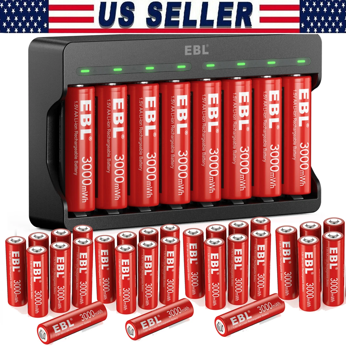 1.5V AA Batteries 3000mWh Rechargeable AA Li-Ion Batteries and Charger LOT