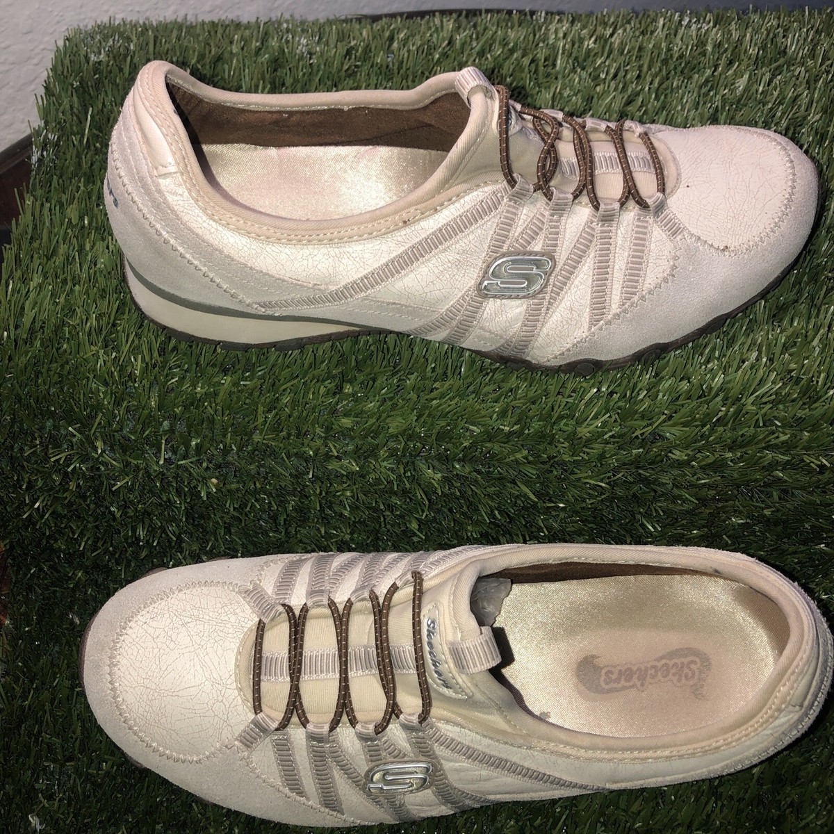 パーフェクト Skechers Shoes Womens 9 Bikers Dream Sneaker 21140 Beige Leather