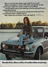 1974 Honda Civic Fan Letter I Love It More Miles of Smiles Vintage Print Ad
