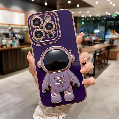 For iPhone 17 Pro Max 16 15 14 13 12 Shockproof Astronaut Stand Cute Case Cover