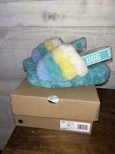 NIB UGG FLUFF YEAH SLIDE SHEEPSKIN WOMEN'S SLIPPERS - size 7 - Tide Pool Multi