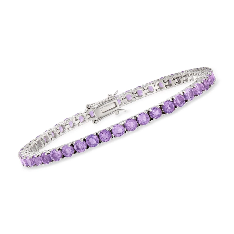 15 ctw Round Cut Amethyst Tennis Women's Bracelet 14K White Gold Plated .925 - Image 4 of 4