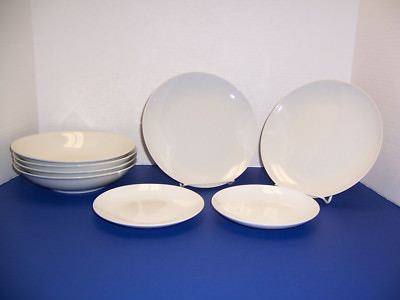 Ten 10 Strawberry Street Cream Coupe Set of Soup Bowls Salad Bread  Plates